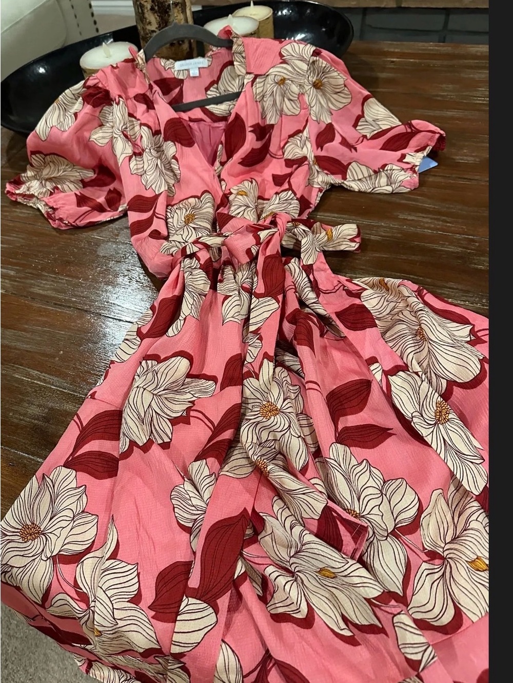Draper James NWT Pink & Cream Floral Wrap Midi Dress - Picture 3 of 4